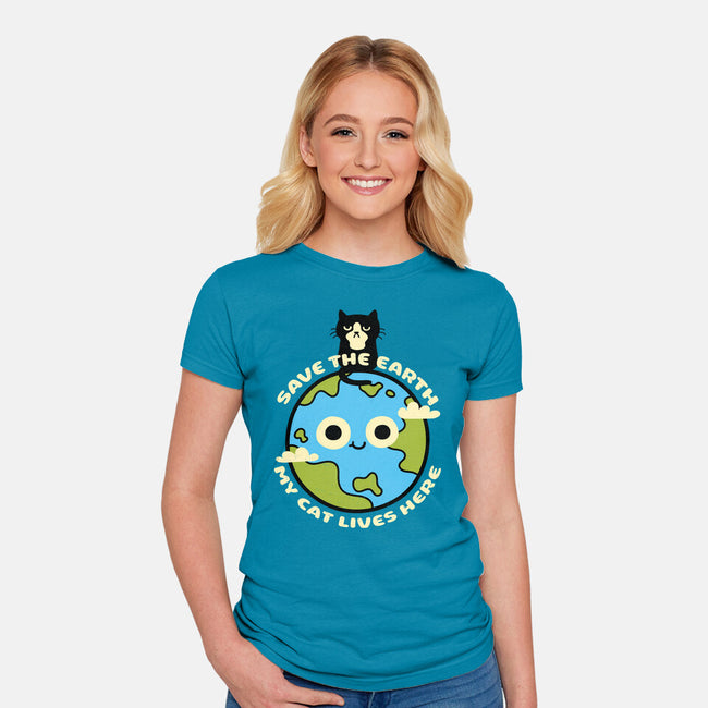 My Cat Lives Here-womens fitted tee-Xentee