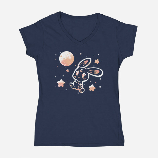 Space Bunny-womens v-neck tee-TechraNova