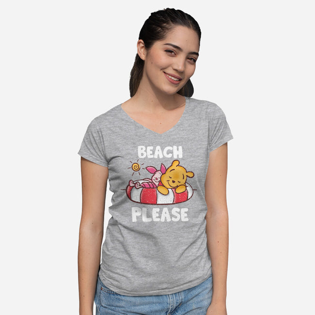 Beach Please Pooh-womens v-neck tee-turborat14