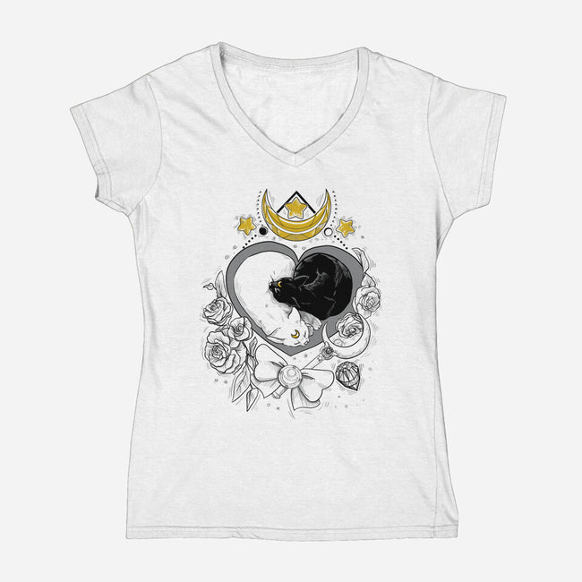 The Moon Cats-womens v-neck tee-ellr