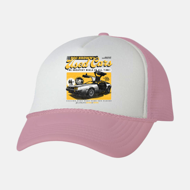 Doc Brown's Used Cars-unisex trucker hat-zawitees