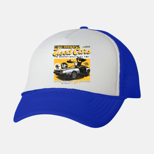 Doc Brown's Used Cars-unisex trucker hat-zawitees