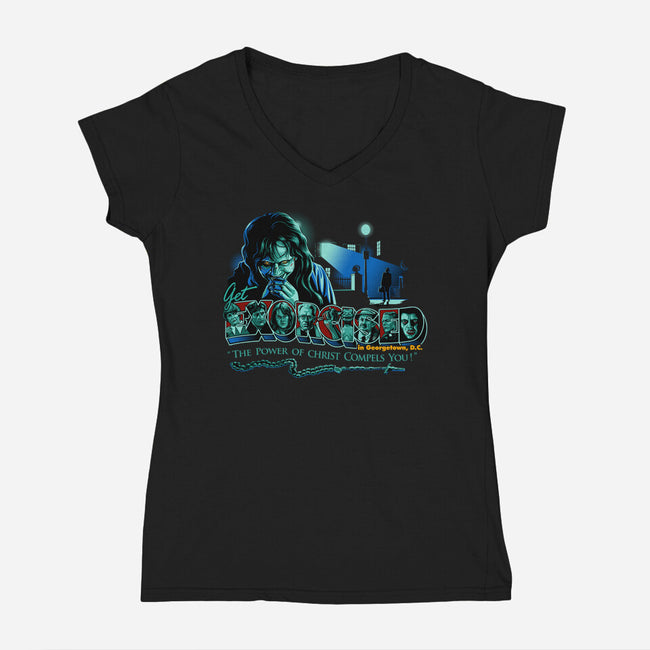 Get Exorcised In DC-womens v-neck tee-goodidearyan
