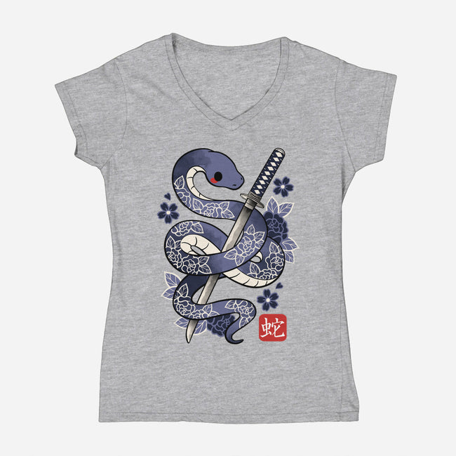 Japanese Snake-womens v-neck tee-NemiMakeit