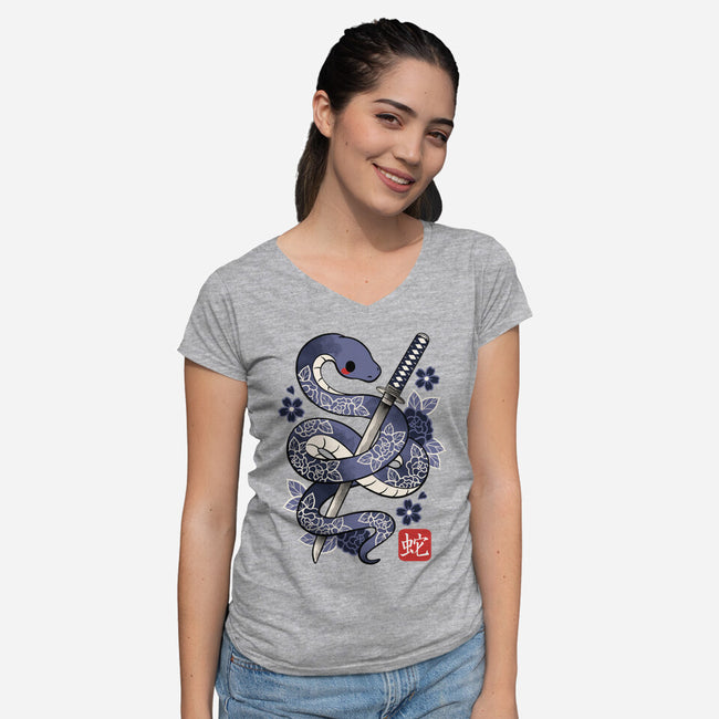 Japanese Snake-womens v-neck tee-NemiMakeit