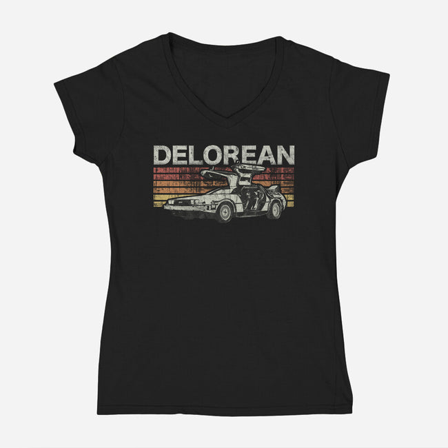 Retro Delorean-womens v-neck tee-fanfreak1