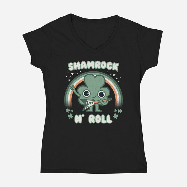 Shamrock N Roll-womens v-neck tee-Weird & Punderful