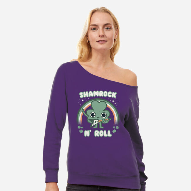 Shamrock N Roll-womens off shoulder sweatshirt-Weird & Punderful