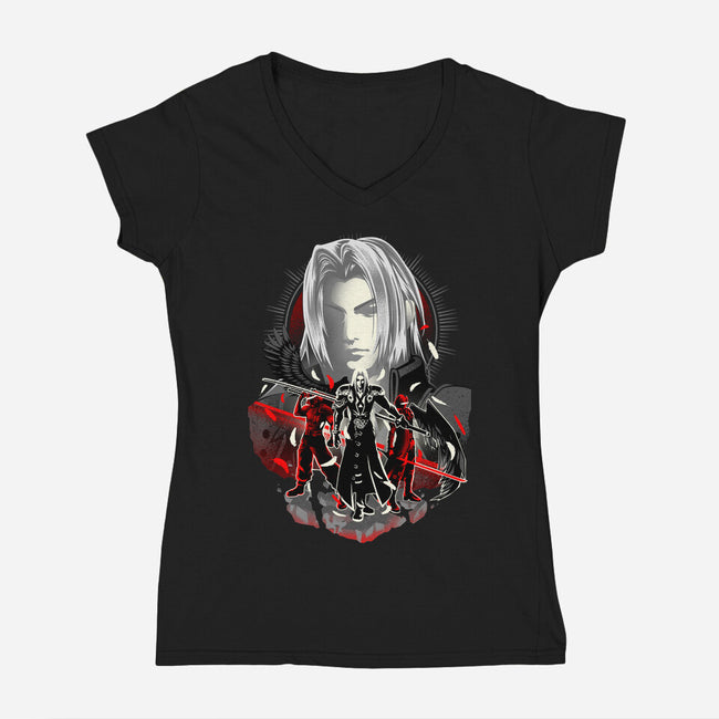 The Man In The Black Cape-womens v-neck tee-hypertwenty