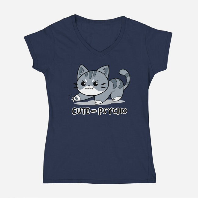Cute But Psycho Cat-womens v-neck tee-Ca Mask