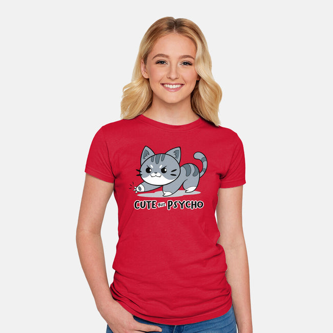 Cute But Psycho Cat-womens fitted tee-Ca Mask
