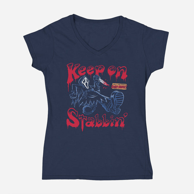 Keep On Stabbin Ghost-womens v-neck tee-yellovvjumpsuit