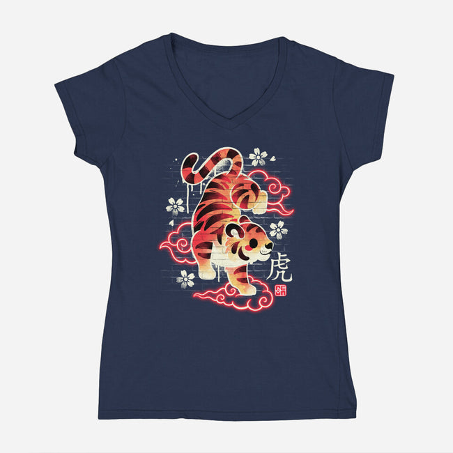Japanese Tiger Street Art-womens v-neck tee-NemiMakeit