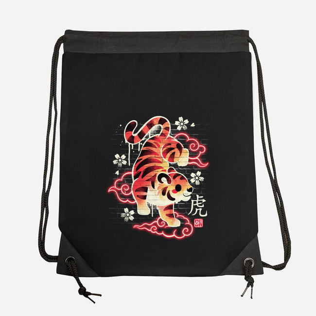 Japanese Tiger Street Art-none drawstring bag-NemiMakeit