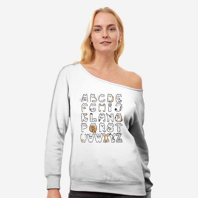 Cat Alphabet-womens off shoulder sweatshirt-Vallina84