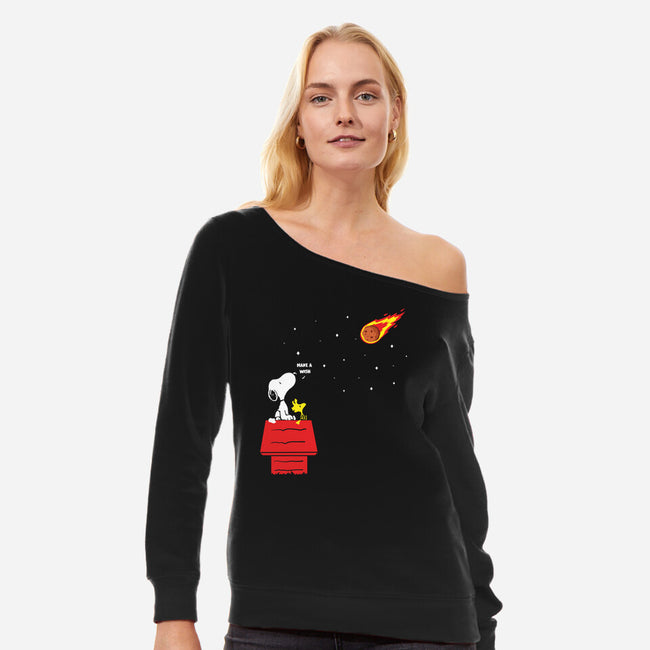 Make A Wish-womens off shoulder sweatshirt-turborat14