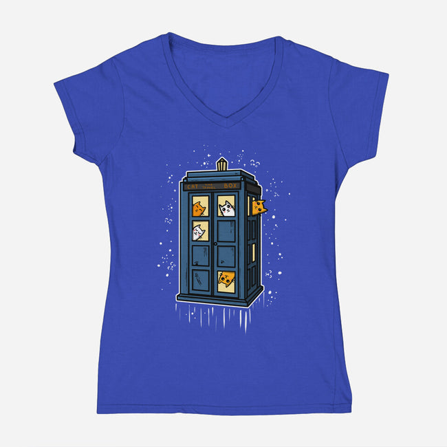 Cat Time Travel-womens v-neck tee-erion_designs