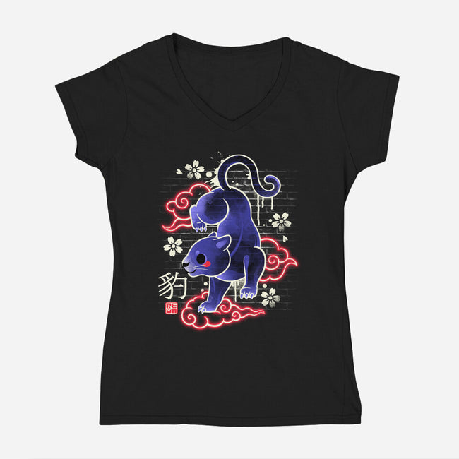 Japanese Panther Street Art-womens v-neck tee-NemiMakeit