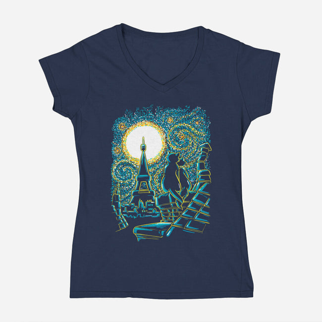 Starry Paris Cats-womens v-neck tee-ellr