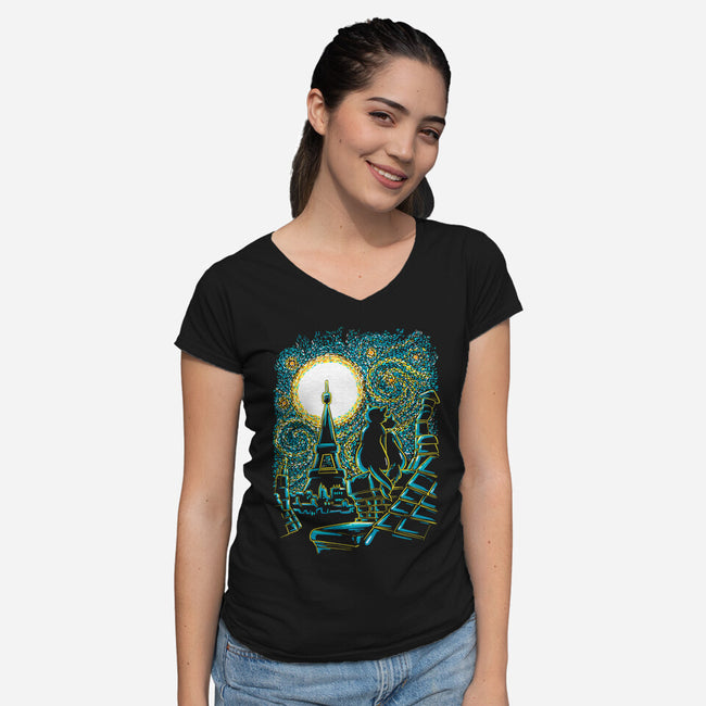 Starry Paris Cats-womens v-neck tee-ellr