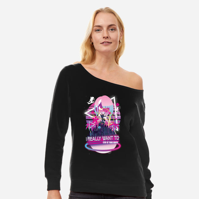 Cyberpunk Vaporwave-womens off shoulder sweatshirt-SwensonaDesigns