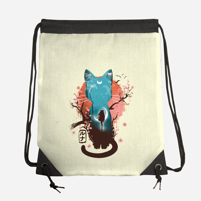 Japanese Moon Cat-none drawstring bag-IKILO