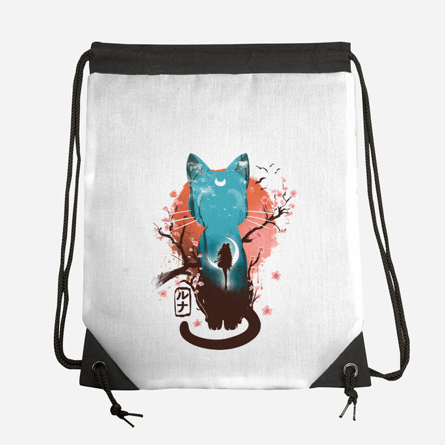 Japanese Moon Cat-none drawstring bag-IKILO