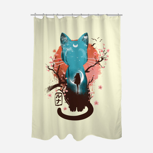Japanese Moon Cat-none polyester shower curtain-IKILO