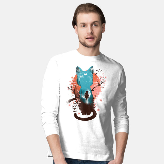 Japanese Moon Cat-mens long sleeved tee-IKILO