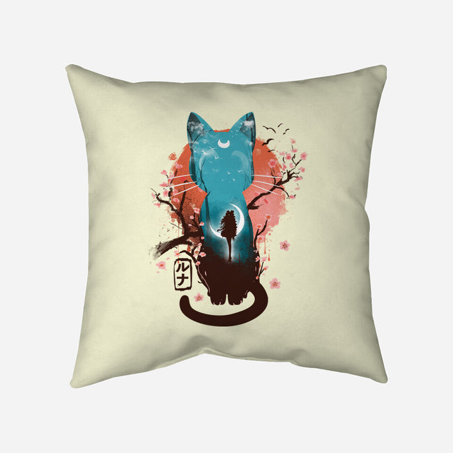 Japanese Moon Cat-none removable cover w insert throw pillow-IKILO