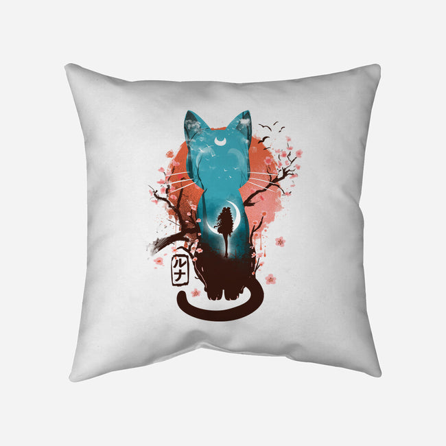 Japanese Moon Cat-none removable cover w insert throw pillow-IKILO