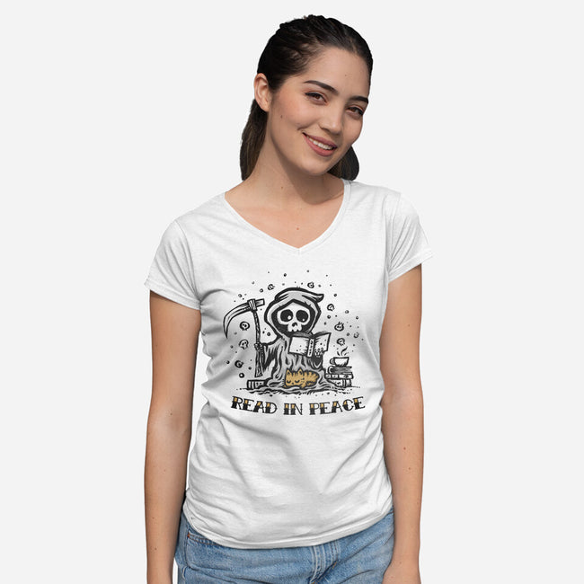 Reading In Peace-womens v-neck tee-kg07