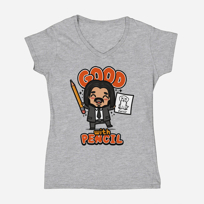 Good With Pencil-womens v-neck tee-Boggs Nicolas