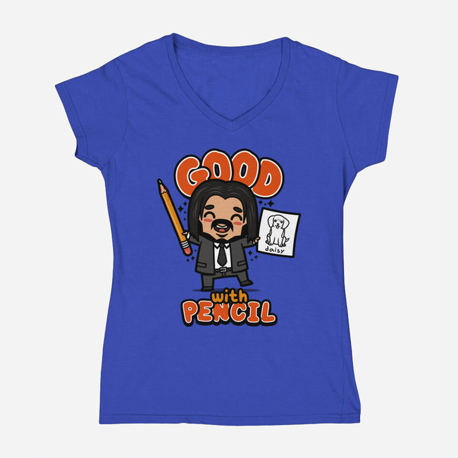 Good With Pencil-womens v-neck tee-Boggs Nicolas