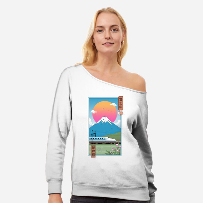 Shinkansen In Mt. Fuji-womens off shoulder sweatshirt-vp021