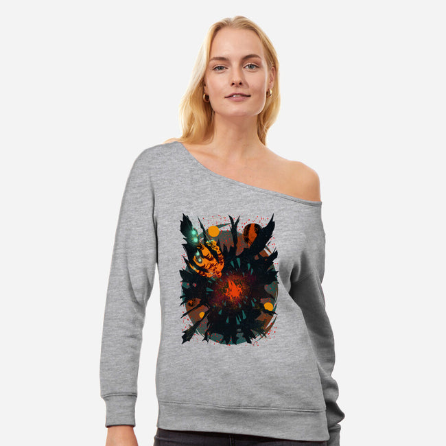Space Eater-womens off shoulder sweatshirt-Estevan Silveira