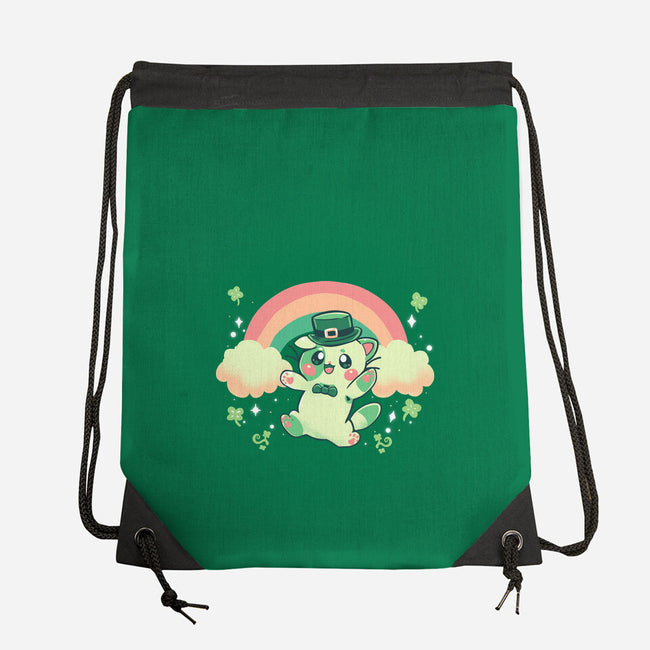 Shamrock Kitty-none drawstring bag-TechraNova