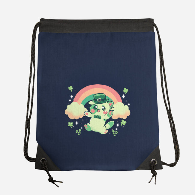 Shamrock Kitty-none drawstring bag-TechraNova