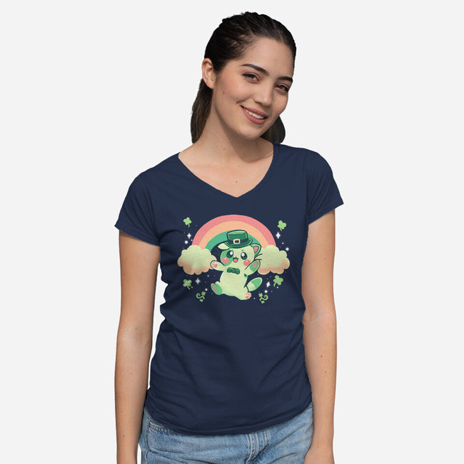 Shamrock Kitty-womens v-neck tee-TechraNova
