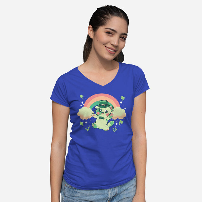 Shamrock Kitty-womens v-neck tee-TechraNova