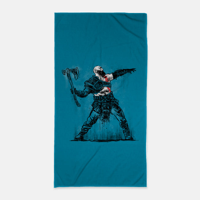 God Throwing Axe-none beach towel-zascanauta