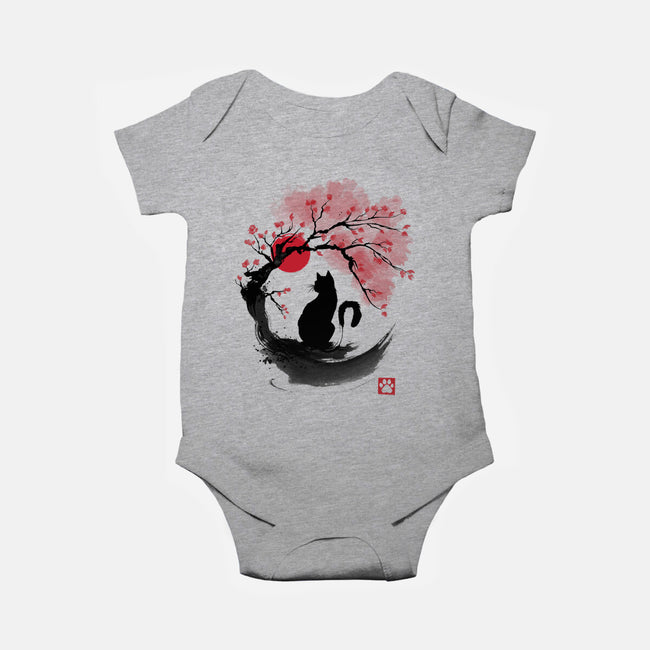 Sakura Cat Sumi-e-baby basic onesie-DrMonekers