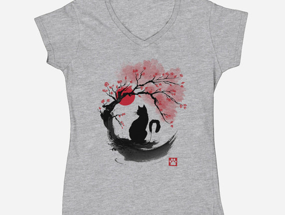Sakura Cat Sumi-e