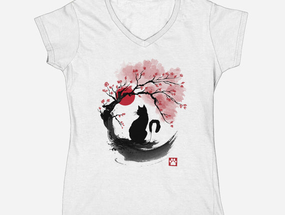 Sakura Cat Sumi-e