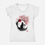 Sakura Cat Sumi-e-womens v-neck tee-DrMonekers