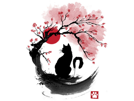 Sakura Cat Sumi-e