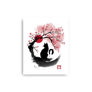Sakura Cat Sumi-e