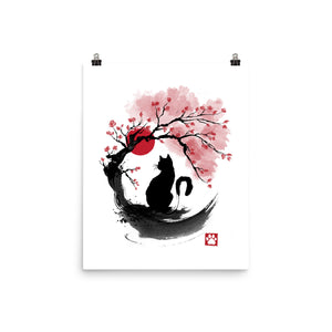 Sakura Cat Sumi-e