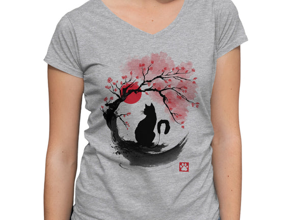 Sakura Cat Sumi-e