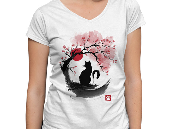 Sakura Cat Sumi-e